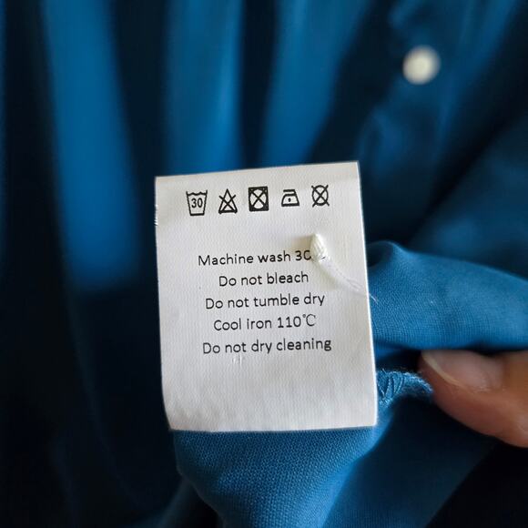 Allegra K. Blue Square Neck Long Sleeve Elastic Waist Button Blouse Shirt - Picture 7 of 7